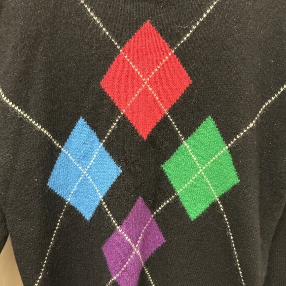 Vtg Rafaella Argyle Sweater S Black Colorful Diamonds Angora Blend 80s Twee - Picture 4 of 8